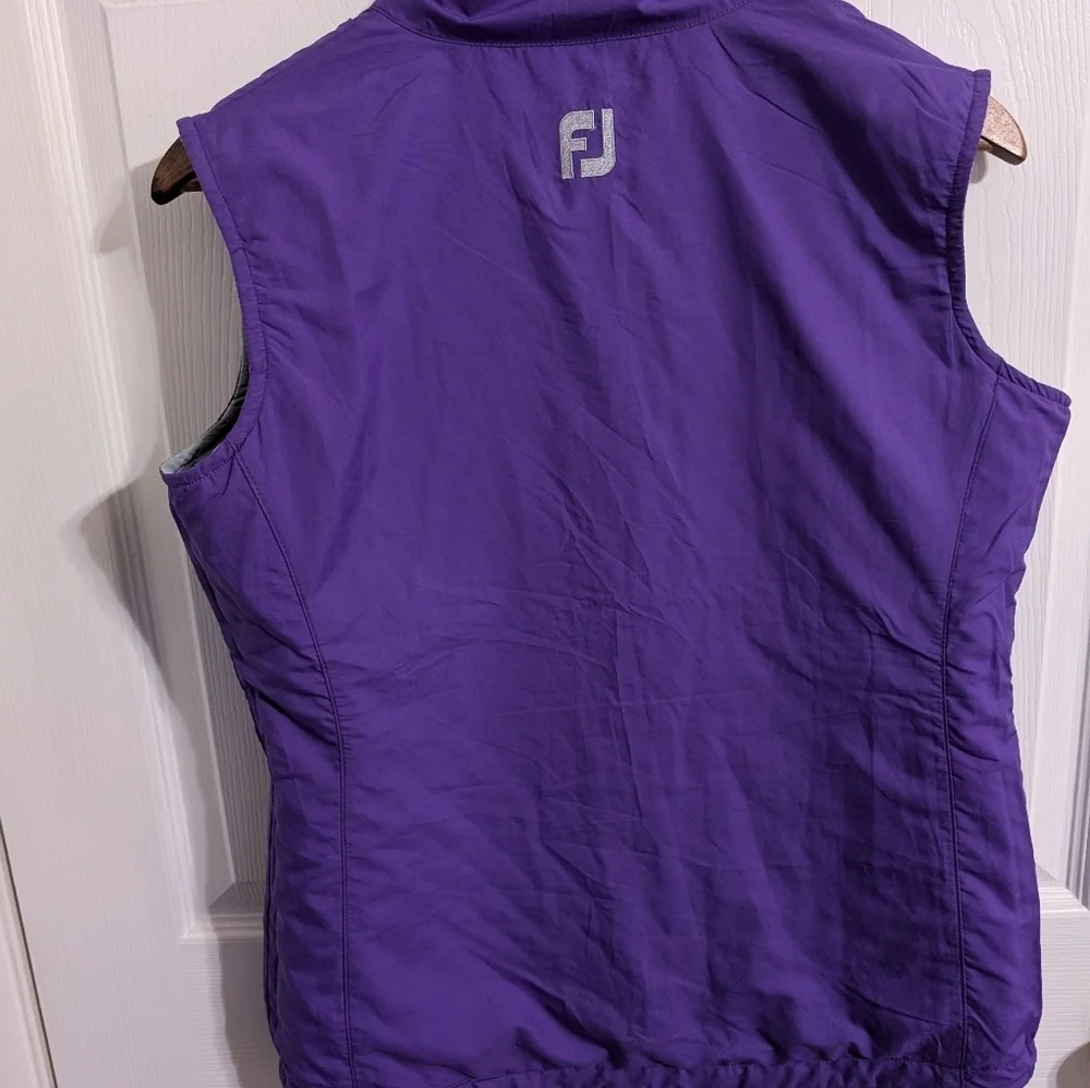 Footjoy Mens Vest Quilted Reversible Gray Purple Logo Size Small Jacket Zipper